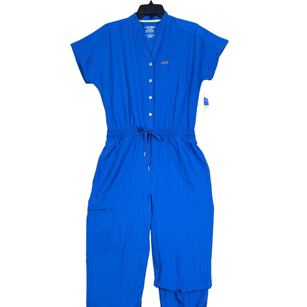 NWT Landau Scrub Jumpsuit S 20x28 Forward Premium Royal Blue Snap Front Cargo